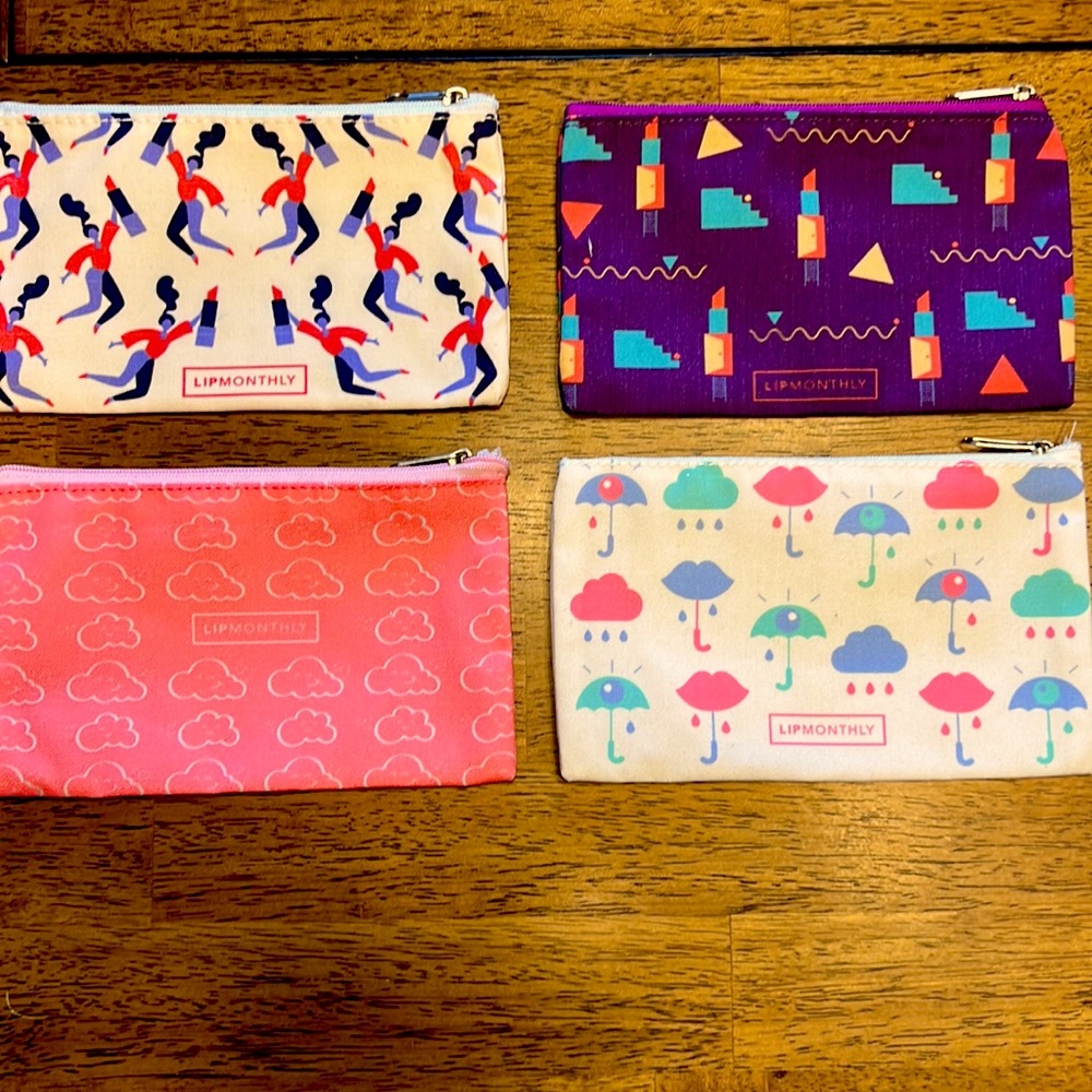 Four makeup bags, great for on the go and gifts
